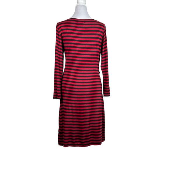 Max Studio Knit Dress Red Navy Blue Stripe Bandeau Panels Stretchy Size M - Picture 3 of 9